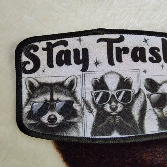Stay Trashy Sublimation DYI Fabric Hat Patch Glue Iron On Sew Hat Patch - Picture 5 of 5
